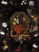 Juan de  Espinosa surrounded by a wreath of flowers and fruit oil painting on canvas